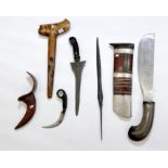 Sumatra, Minangkabau, a claw knife, kerambit, Java, tombak spear head, Sumatra, short snife, golok a