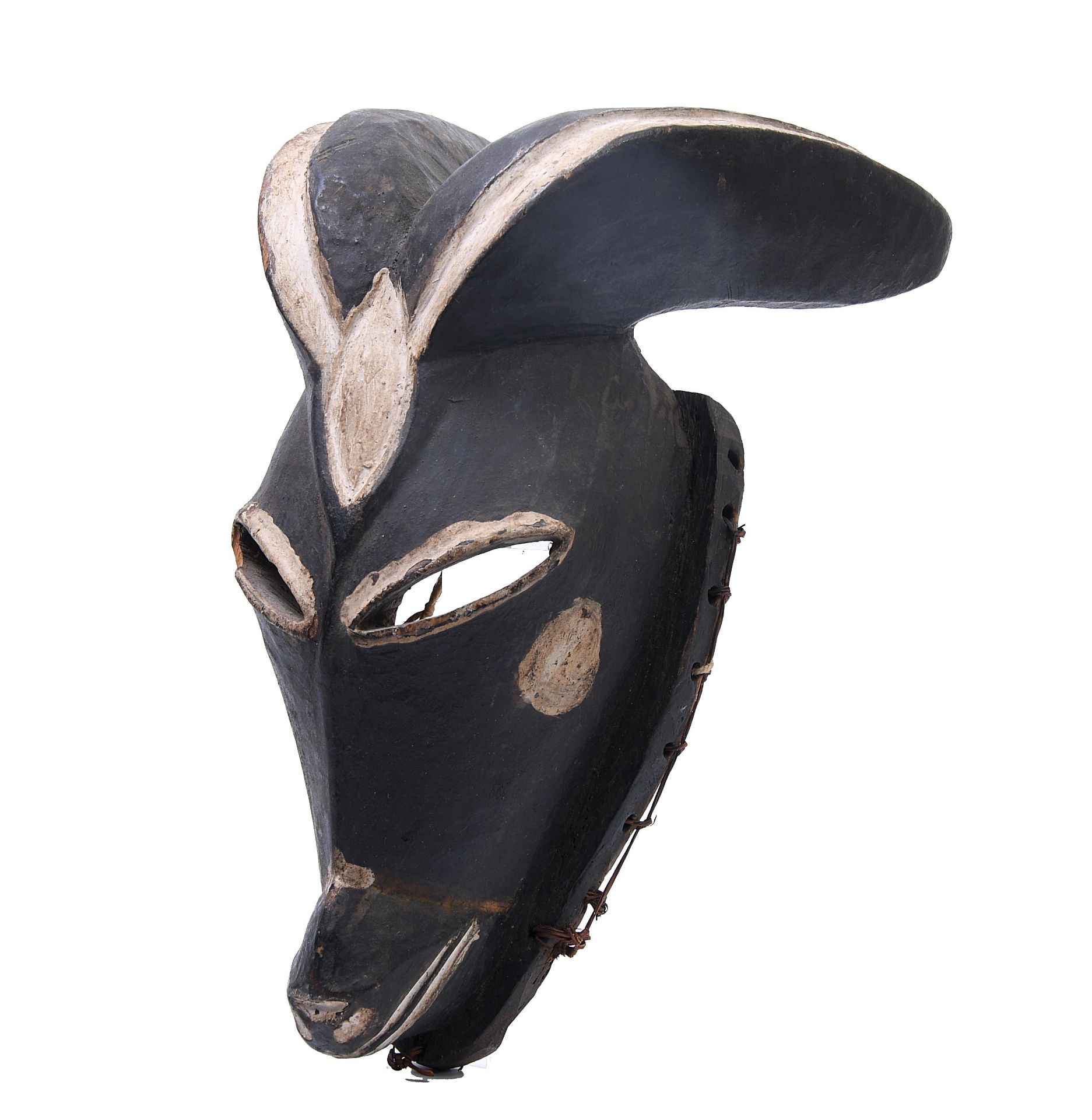 Nigeria, Ogoni, horned black animal mask,