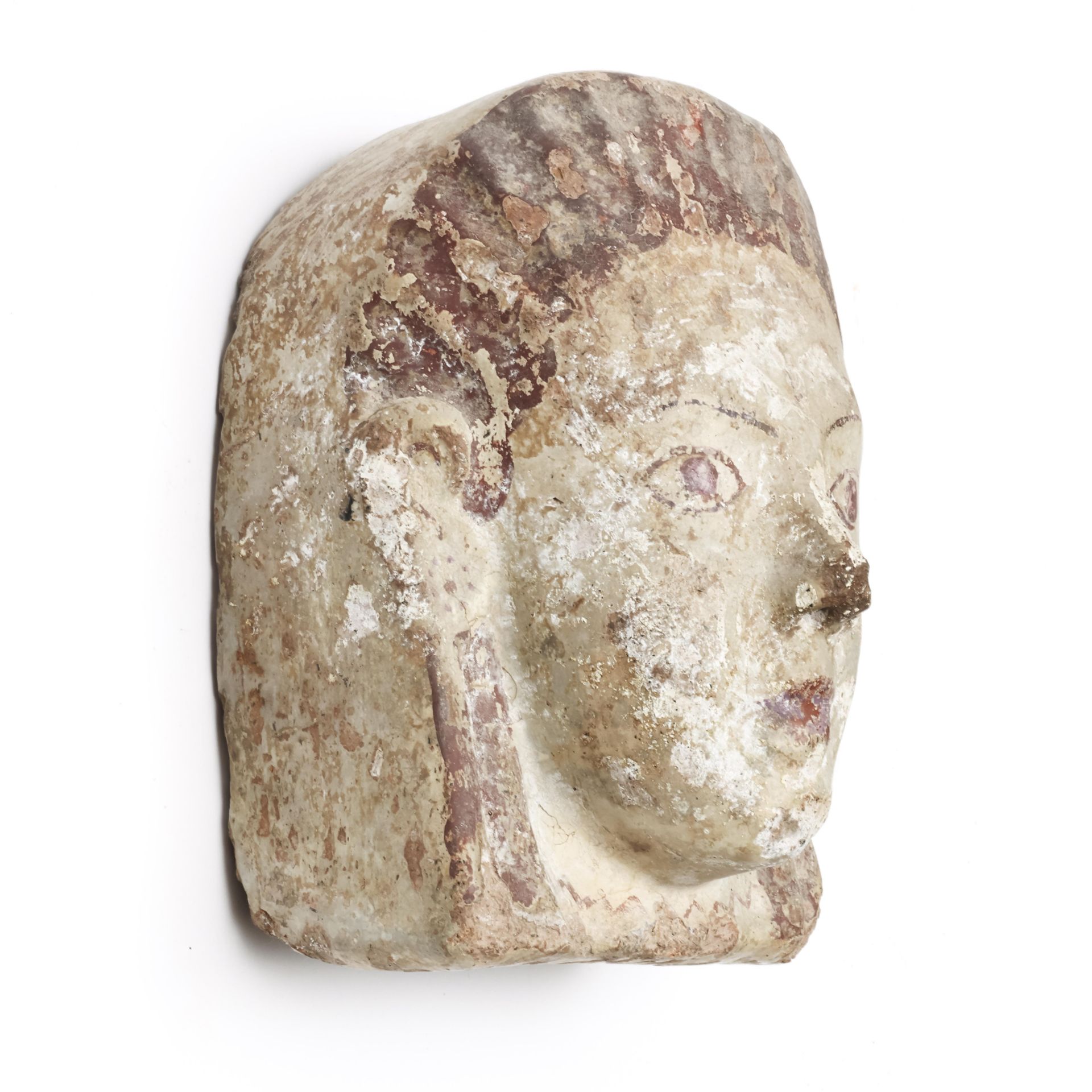 Italy, a Etruscan terracotta antifix in the form of a female head, ca. 5th century BC. (restored) - Image 5 of 5