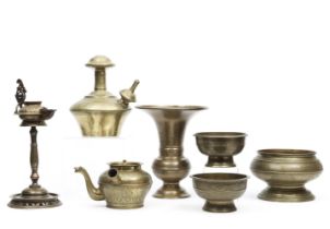 Java, a collection of seven brass objects, part 19th century;