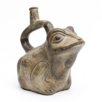 Peru, Moche, terracotta stirrup vessel in form of a toad, 100-700 AD