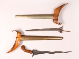 Java, Surakarta, kris, the five-luk pamor iron blade with straight ganja, wooden hilt, brass filigre