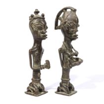 Nigeria, Yoruba, a pair of Ogboni Edan bronzes,