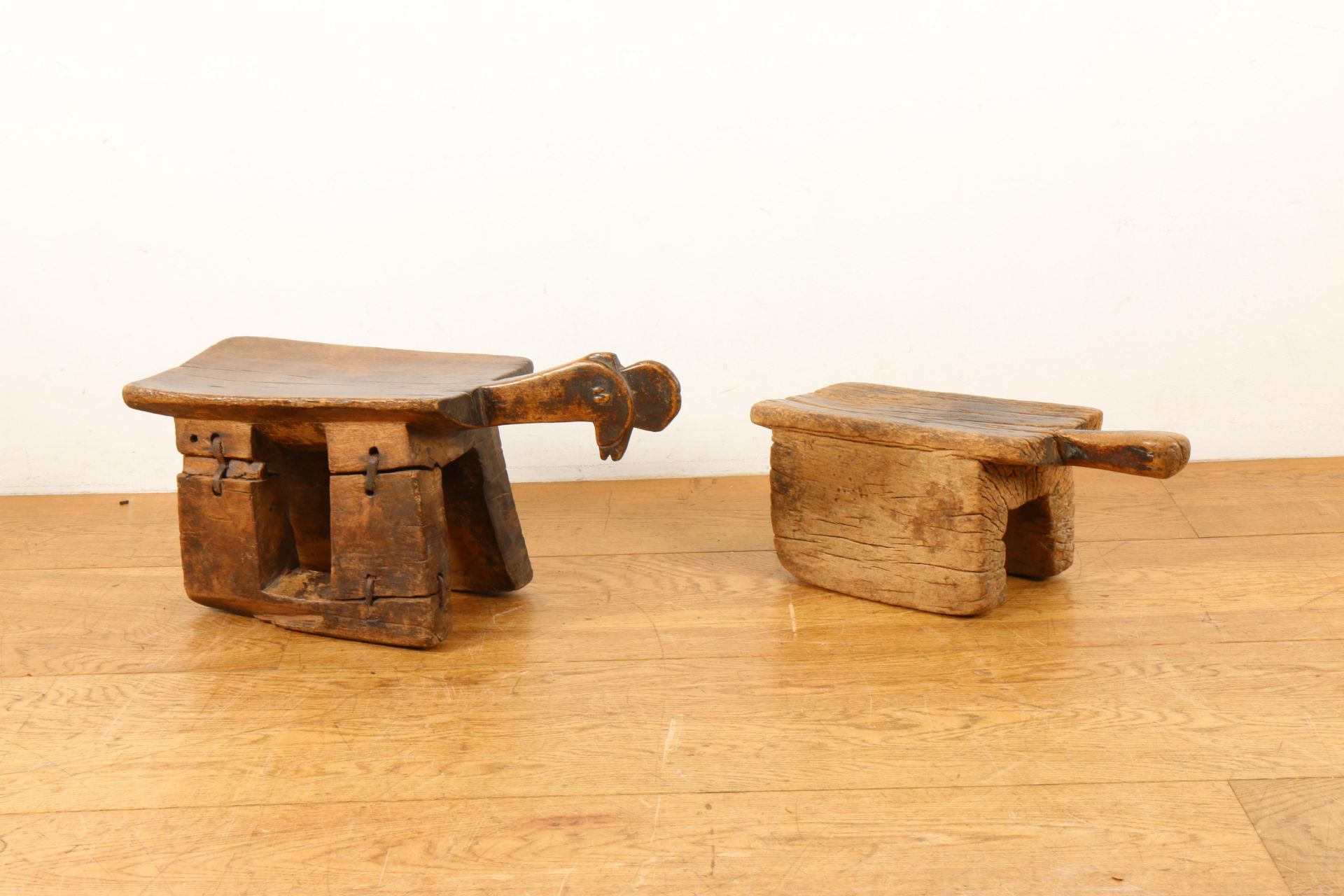 Mali, Bamana, two wooden stools,