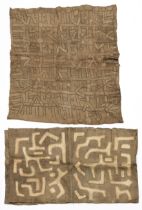 D.R. Congo, Kuba, a collection of four woven raffia cloths; herewith a Shoowa cut pile raffia cloth.
