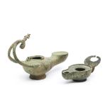 Two Greco-Roman bronze oil lamps, ca. 1st-3rd century AD;