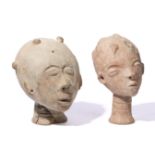 Ghana, Akan, two terracotta grave heads,