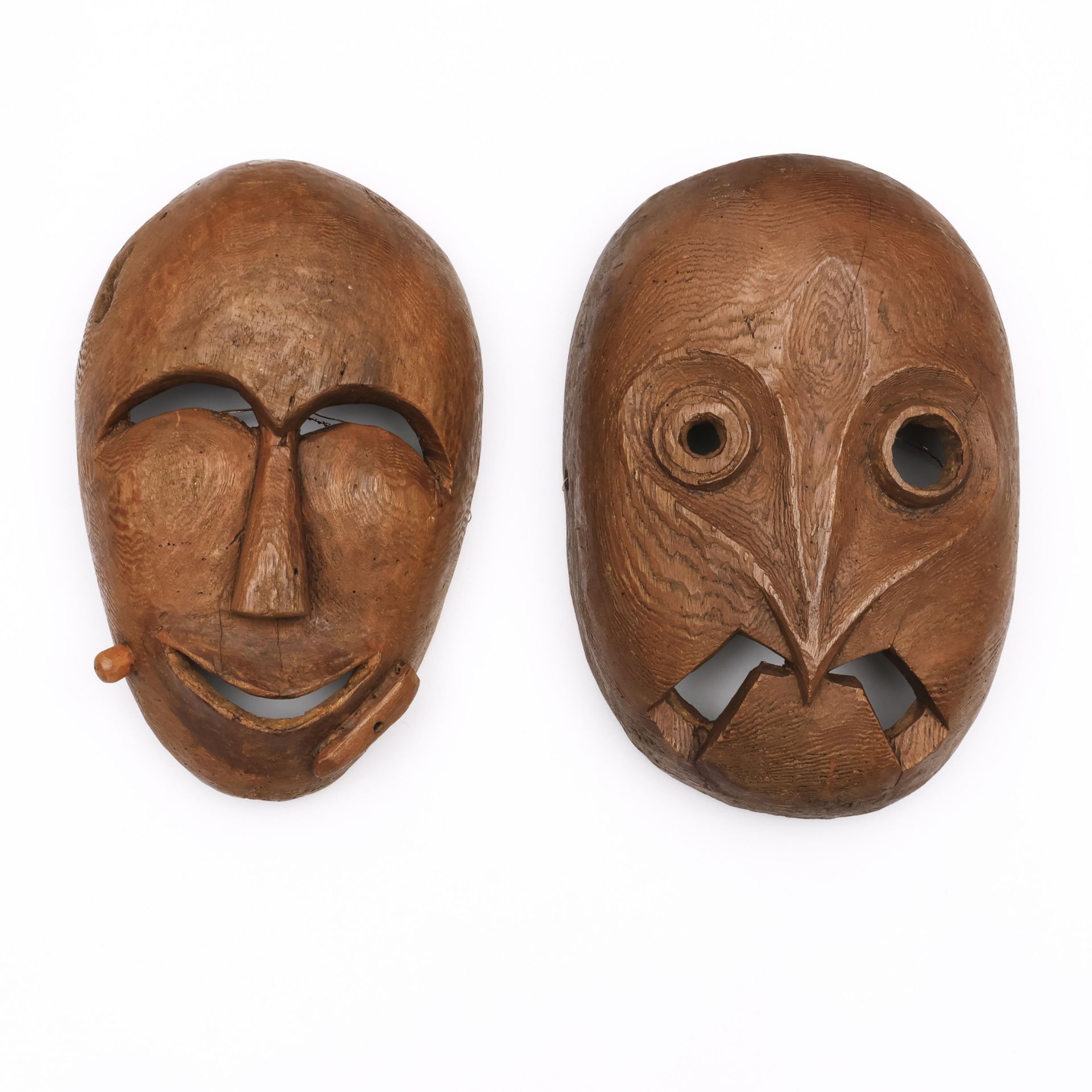 TNorth-America, two wooden American Indian masks in the Northwest Coast style.