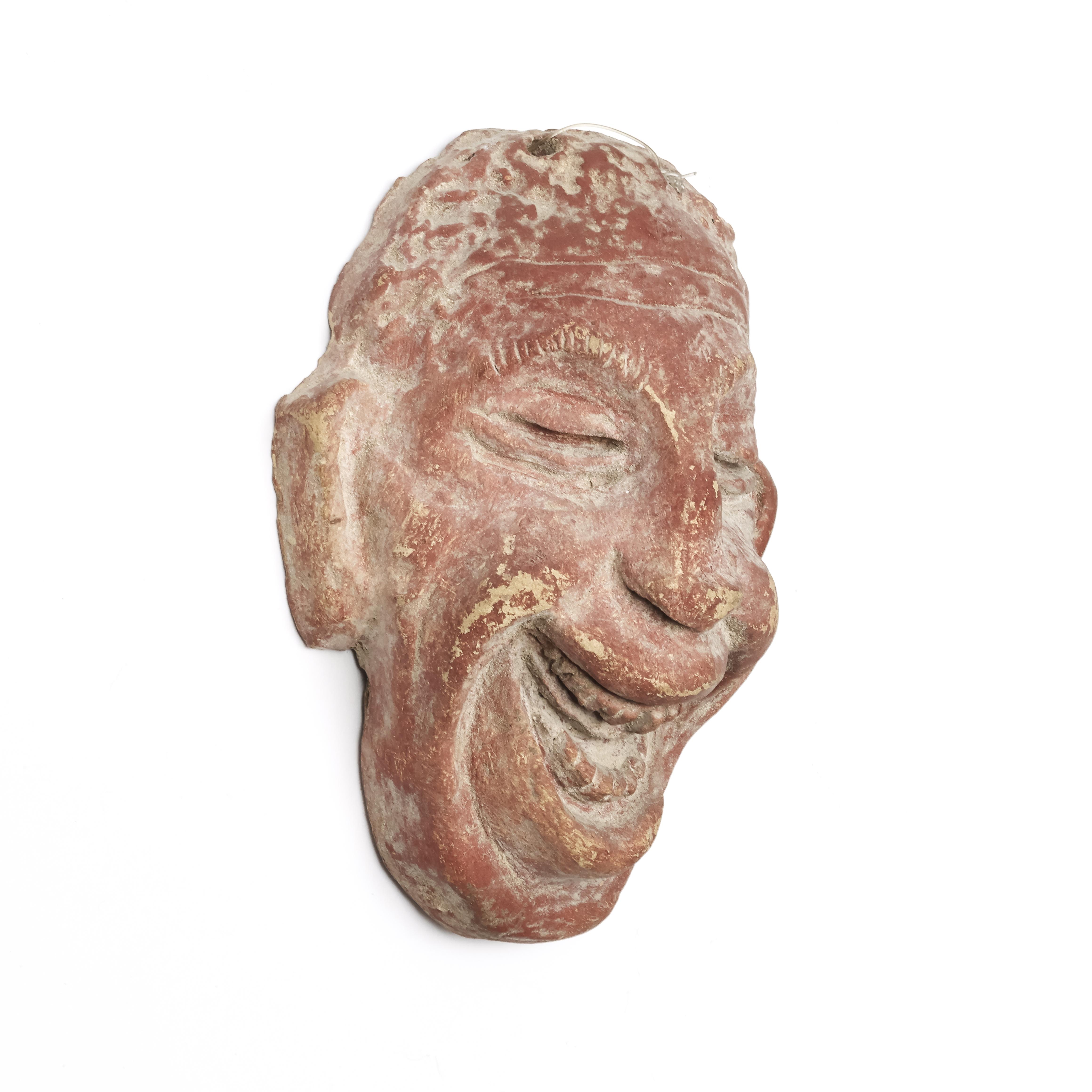 A red terracotta comic mask, possibly Hellinistic, ca. 1st century BC. - Image 4 of 4