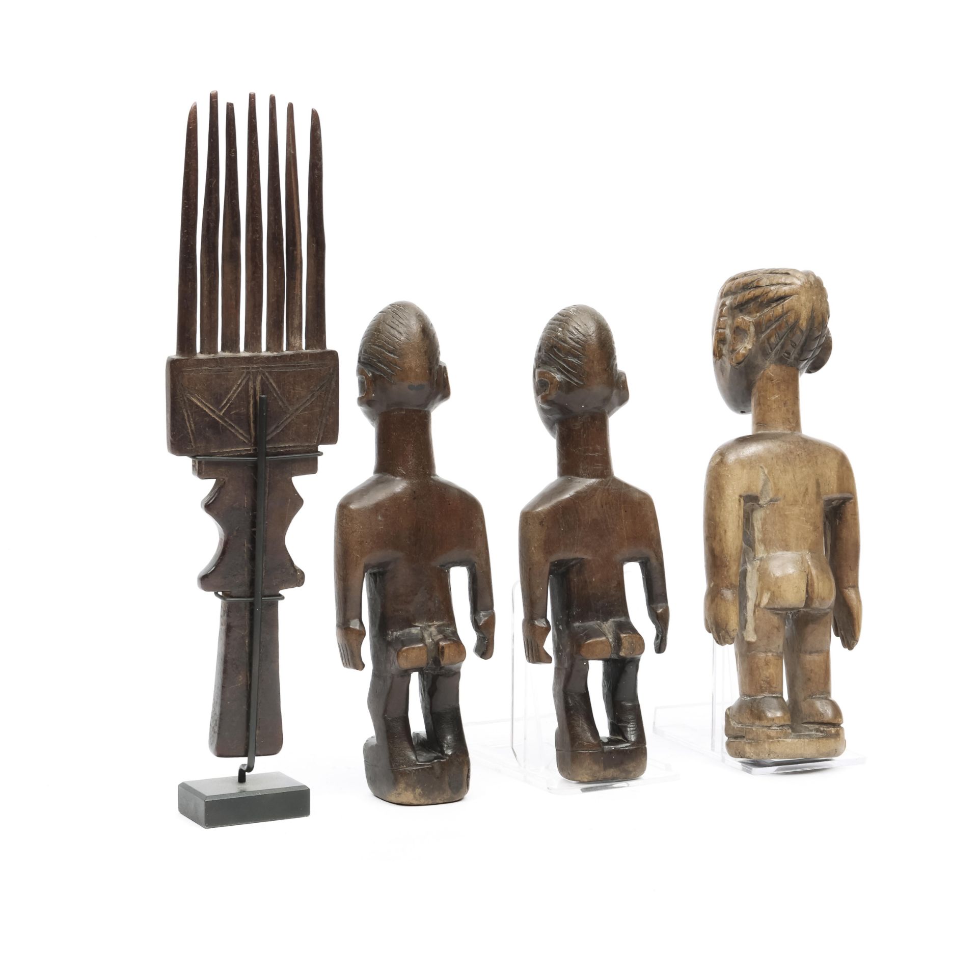 Ghana-Togo-Benin, a female twin figure, a male twin pair; herewith an Akan comb. - Image 2 of 2