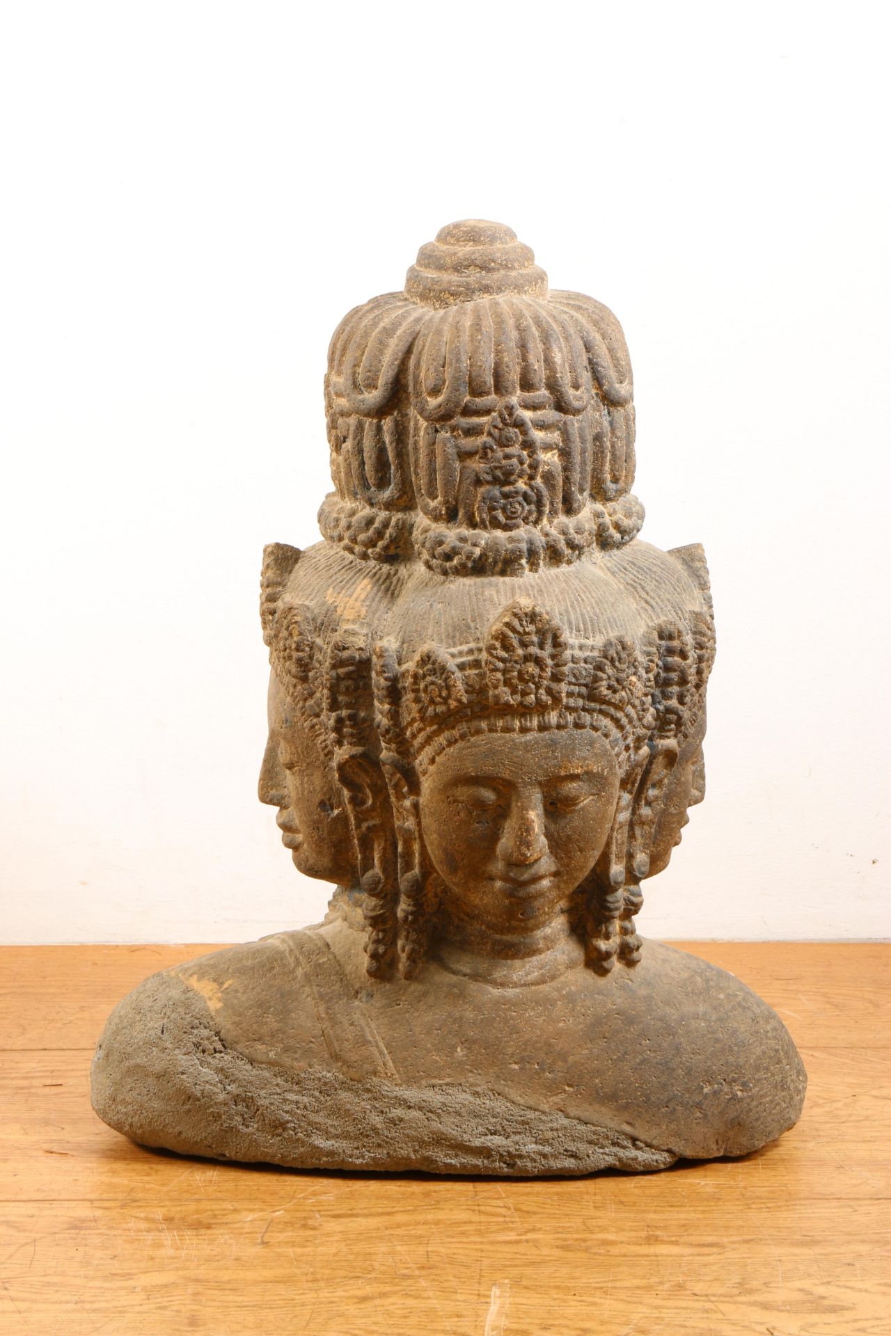 India, a carved stone statue of a four faced Brahma, 20th century - Image 3 of 6