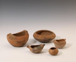 Haiti, Taino, a collection of five terracotta bowls, ca. 1000-1500 AD.