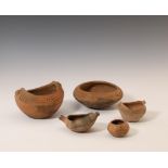 Haiti, Taino, a collection of five terracotta bowls, ca. 1000-1500 AD.