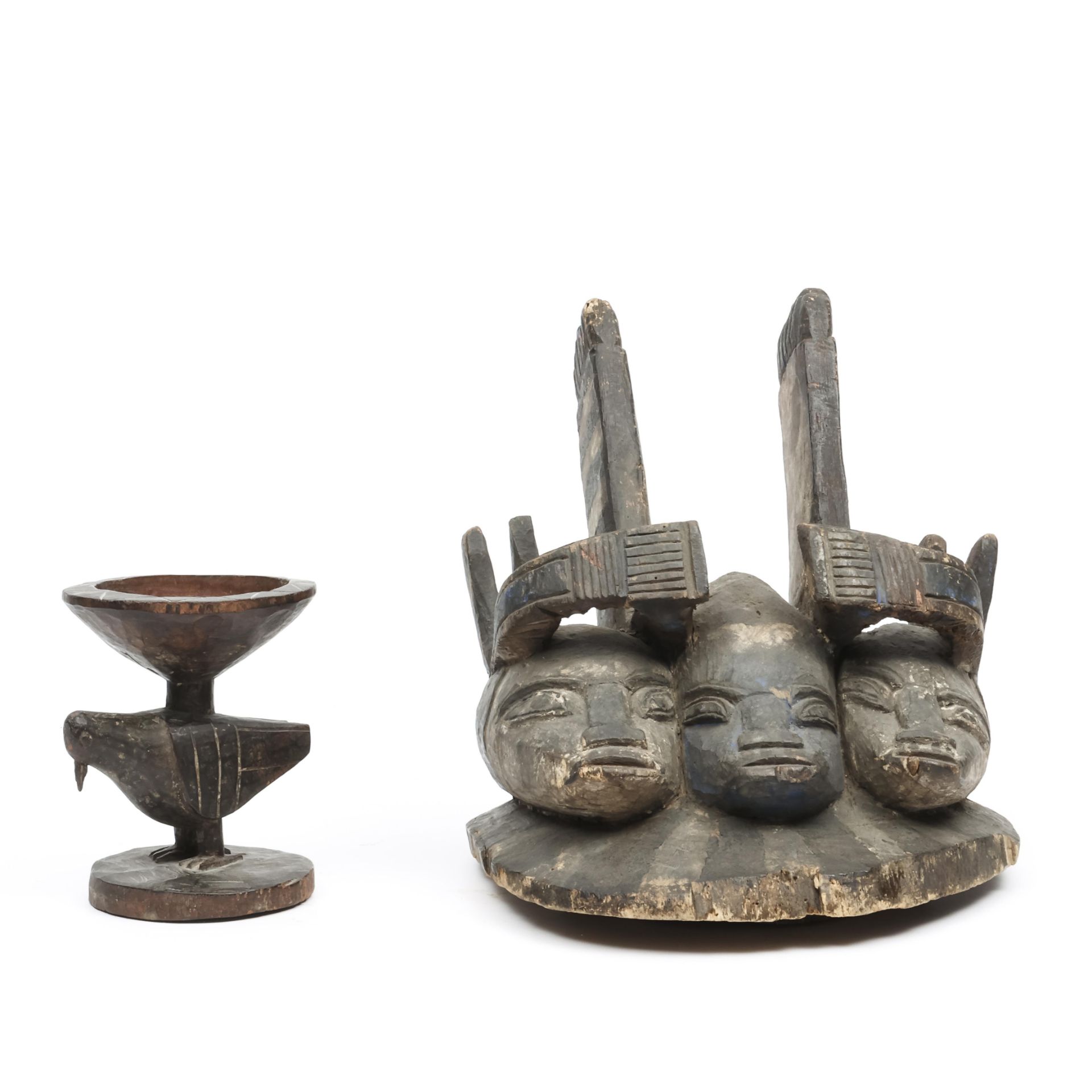 Yoruba, a marionet figure, a three headed Gelede mask and a small Ifa oracle bowl - Bild 4 aus 12