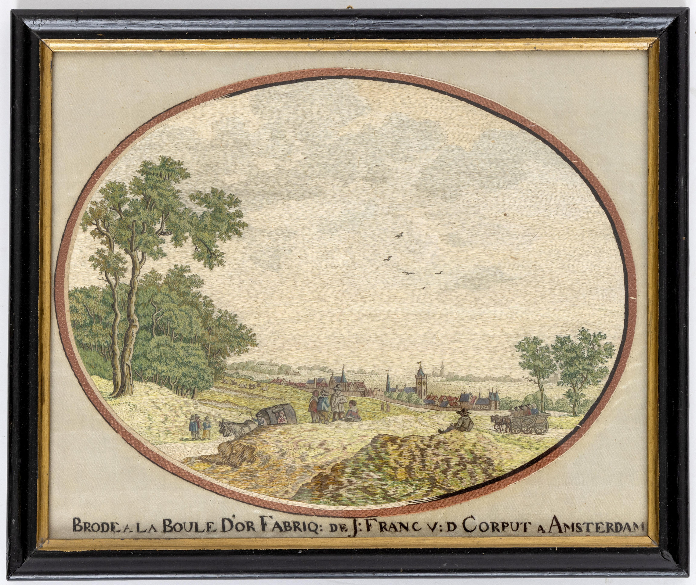 Vijf fraai zijde geborduurde landschapsvoorstellingen, Franc vd Corput, ca. 1800; - Image 5 of 6