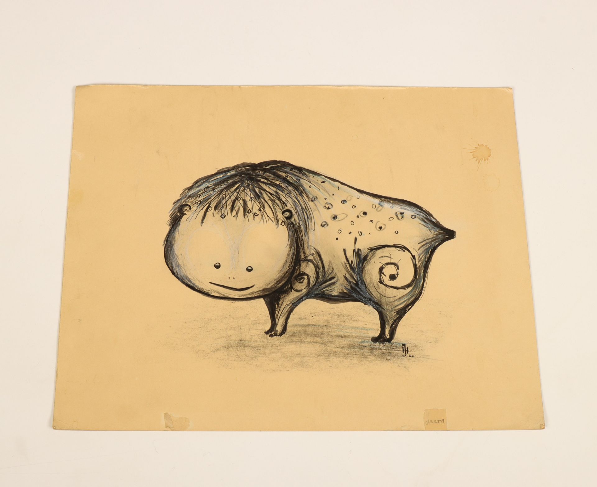 Hans de Jong (1932), ontwerp tekening, fabeldier, 1962,
