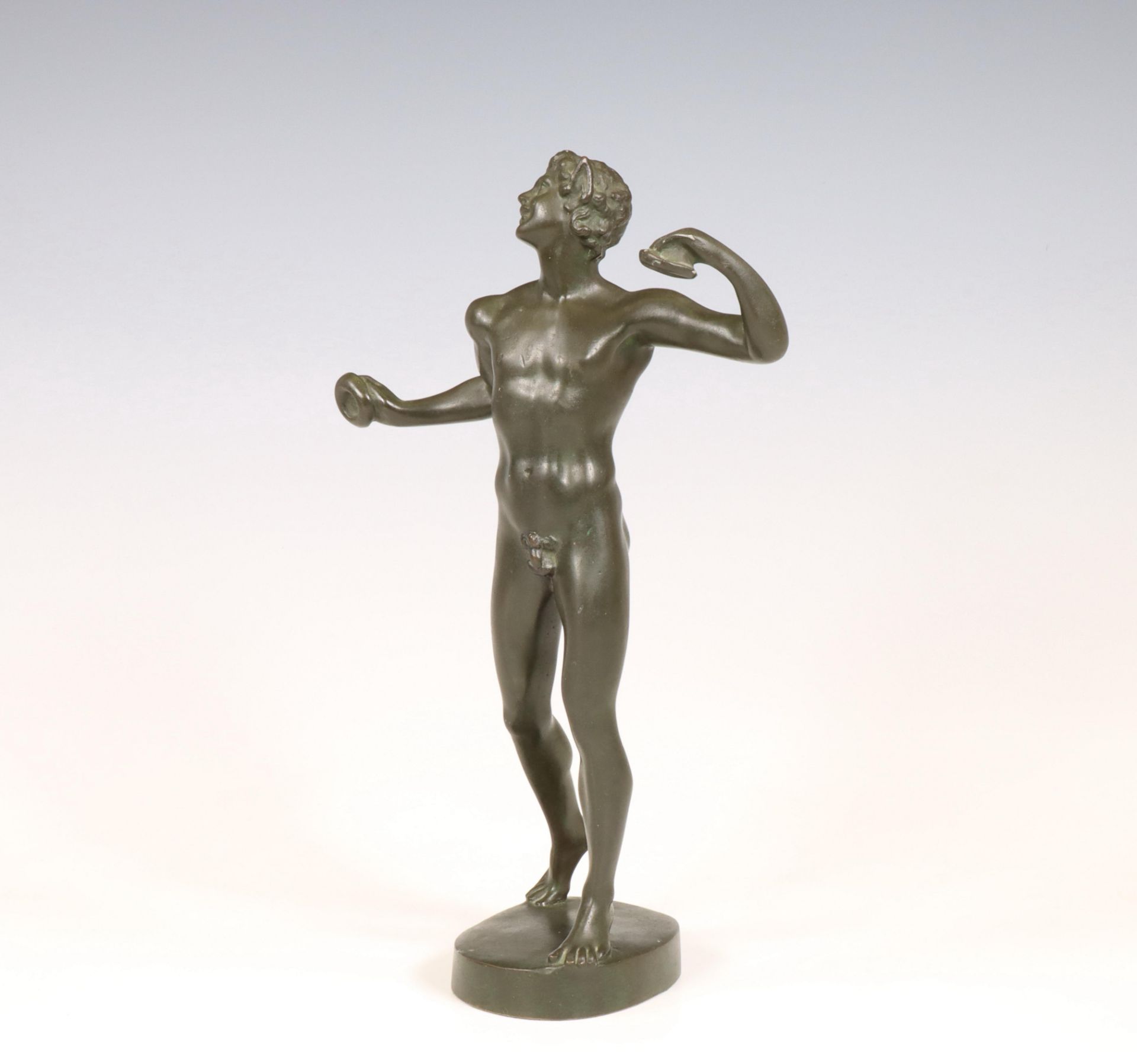 Zweden, groen gepatineerd bronzen sculptuur 'Sater', Art Deco, ca. 1930; - Image 5 of 5