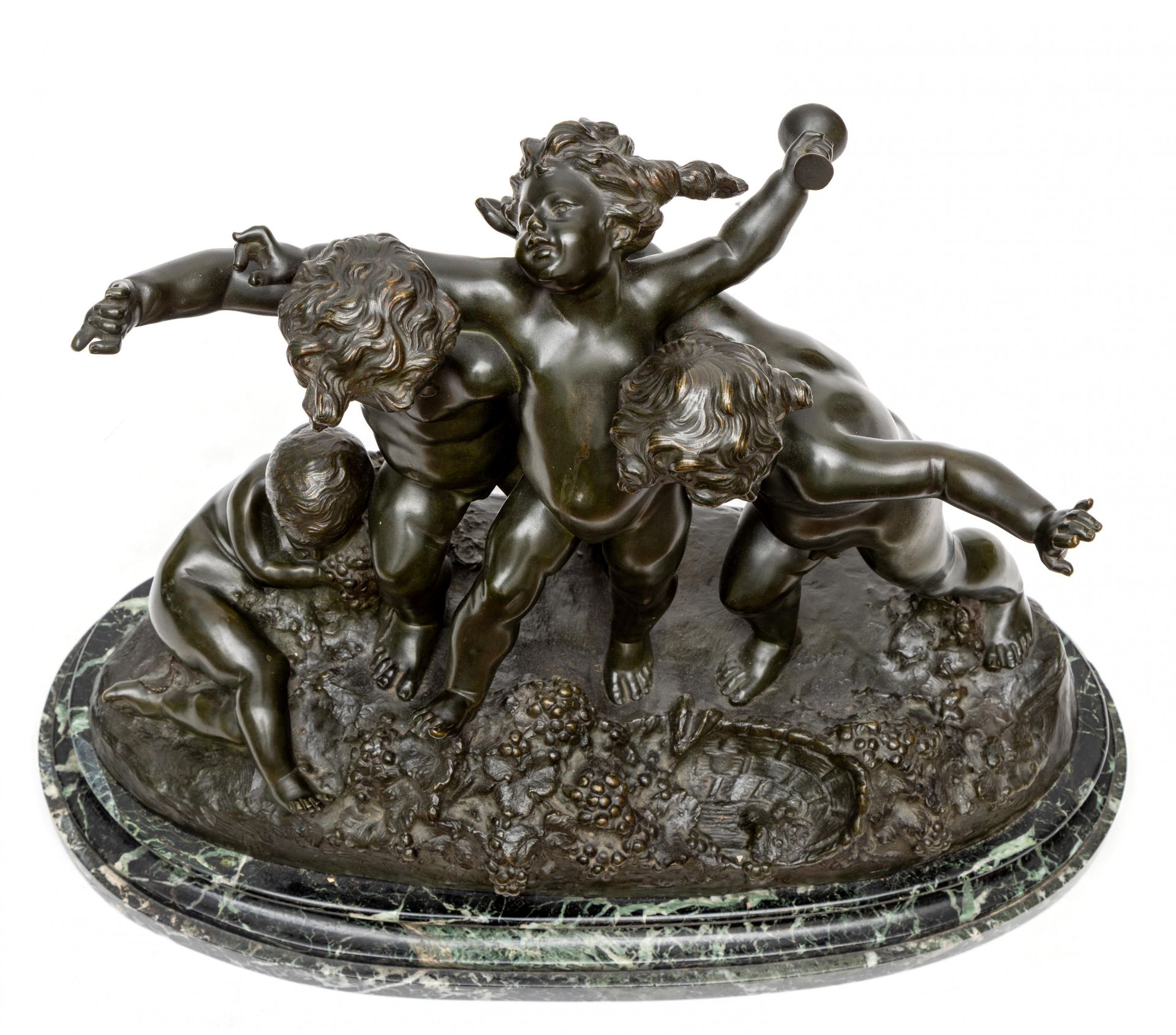 Albert-Ernest Carrier-Belleuse (1824-1887), groen gepatineerd bronzen sculptuur 'vier Bacchanten'; - Bild 2 aus 2