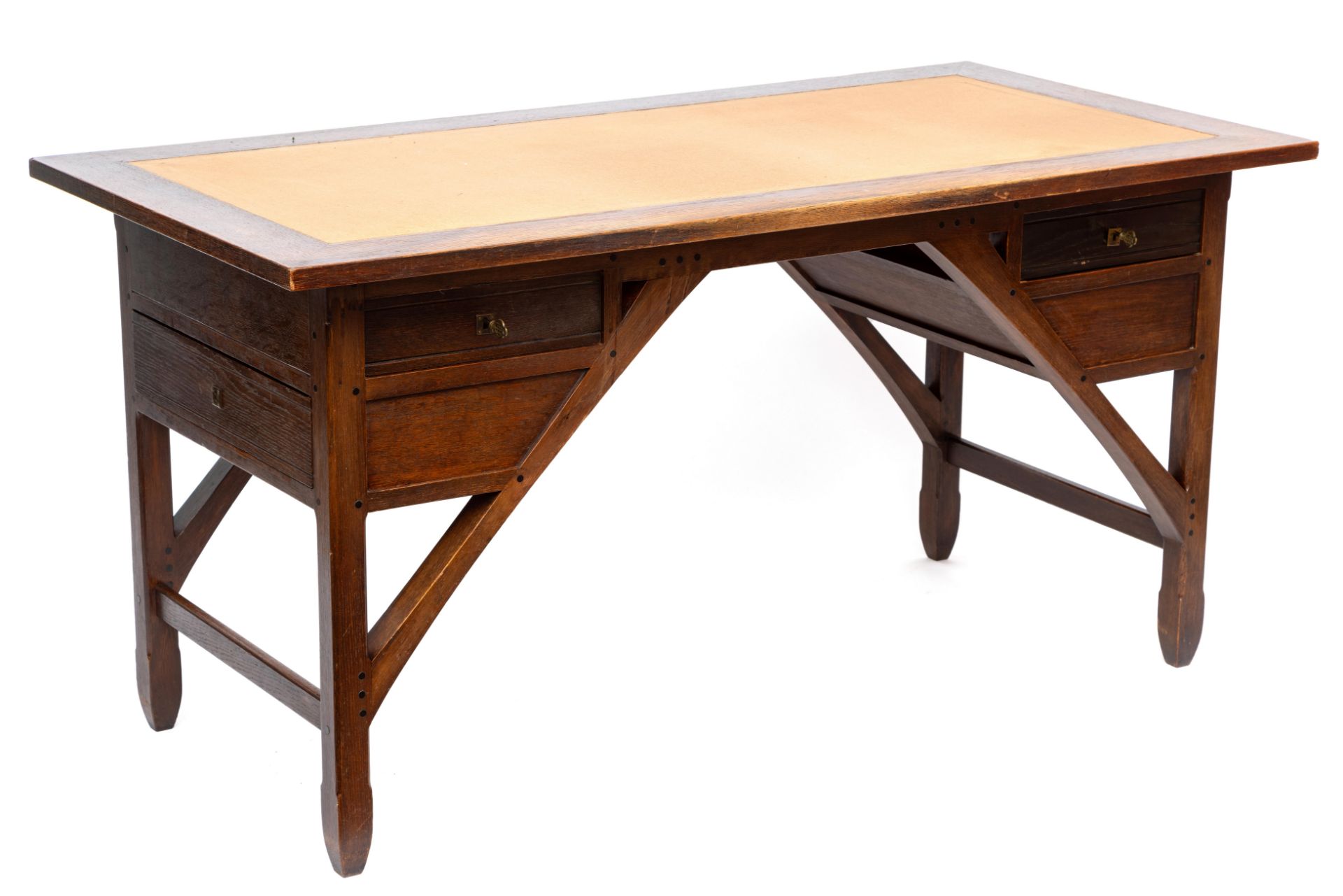 Jacques van den Bosch (1868-1948) voor 't Binnenhuis, Amsterdam, eikenhouten bureau, ca. 1910, - Bild 3 aus 8