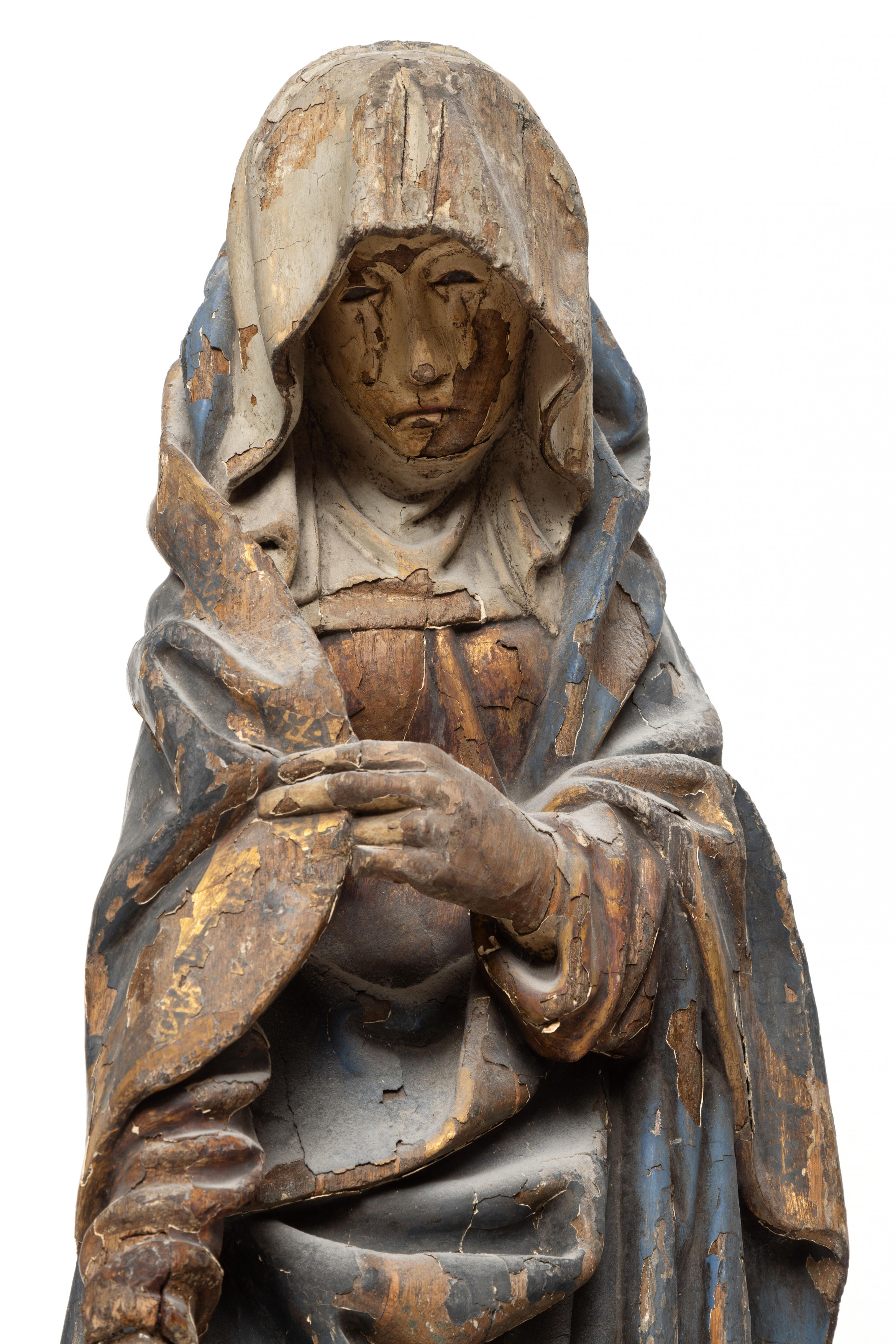 Zuidelijke Nederlanden, twee gestoken houten heiligen beelden uit kruisigingsgroep, eerste helft 16e - Image 4 of 4