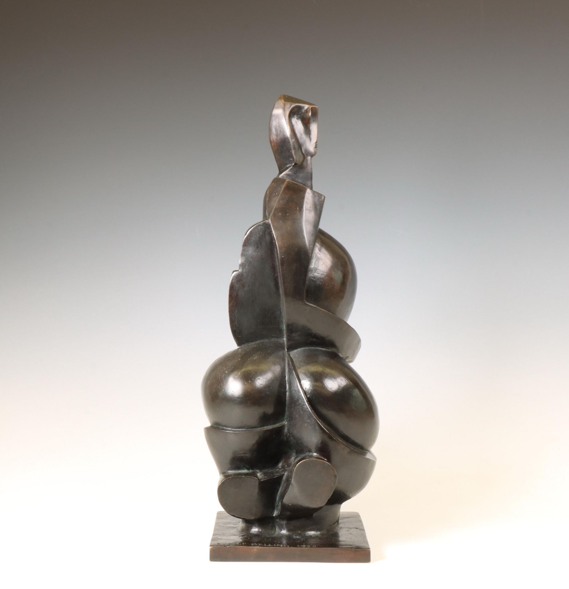 Rudolf Belling (1886-1972), zwart gepatineerd bronzen sculptuur, 'Kubistische Compositie', 1950;