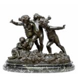 Albert-Ernest Carrier-Belleuse (1824-1887), groen gepatineerd bronzen sculptuur 'vier Bacchanten';