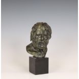 Italië, groen gepatineerde portret buste van de schrijver en filosoof Seneca, Grand Tour, 19e eeuw;