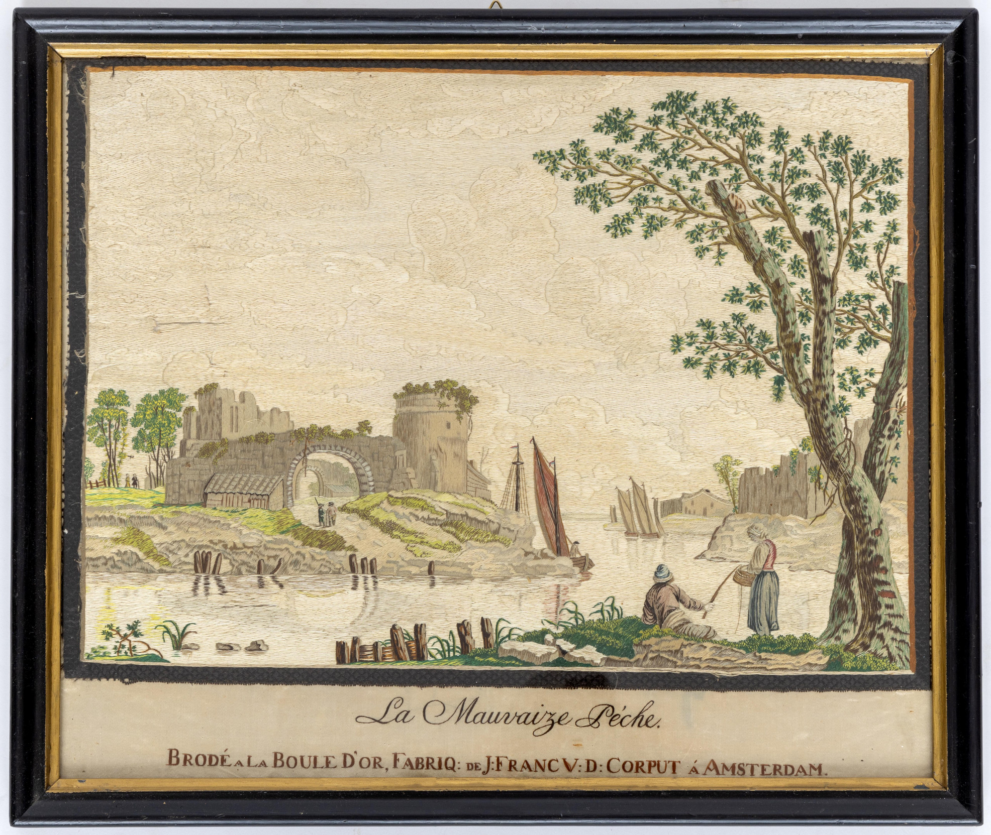 Vijf fraai zijde geborduurde landschapsvoorstellingen, Franc vd Corput, ca. 1800; - Image 3 of 6