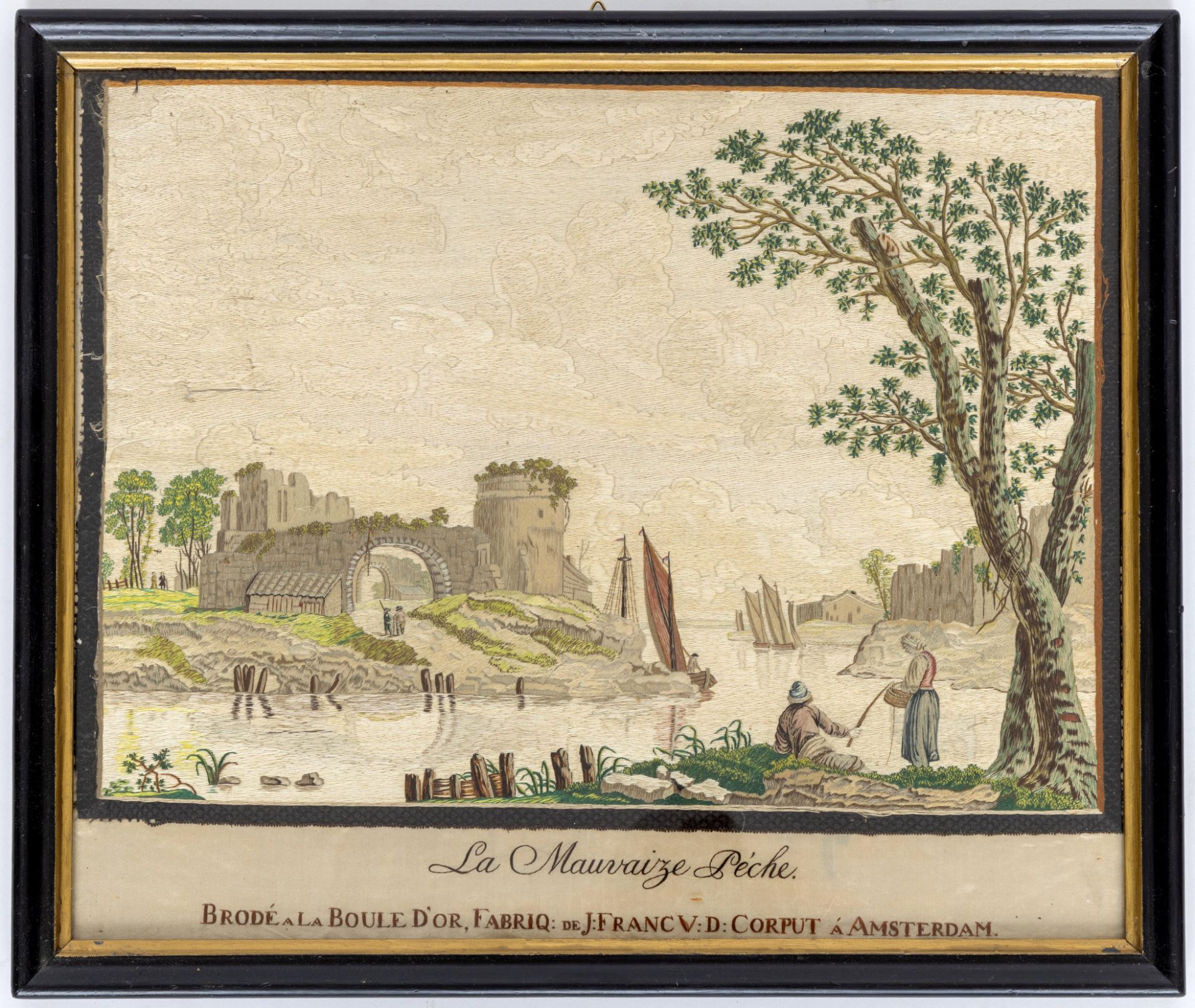 Vijf fraai zijde geborduurde landschapsvoorstellingen, Franc vd Corput, ca. 1800; - Bild 3 aus 6
