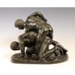 Italië, zwart gepatineerd bronzen sculptuur, [Worstelaars], naar de antieken, 19e eeuw