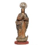 Spanje, gestoken houten madonna op de maansikkel, 17e/18e eeuw.