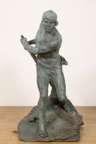 Georges Colin (1876-1917), groen gepatineerd bronzen sculptuur 'La Pagayeur', ca. 1900;