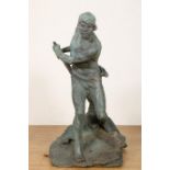Georges Colin (1876-1917), groen gepatineerd bronzen sculptuur 'La Pagayeur', ca. 1900;