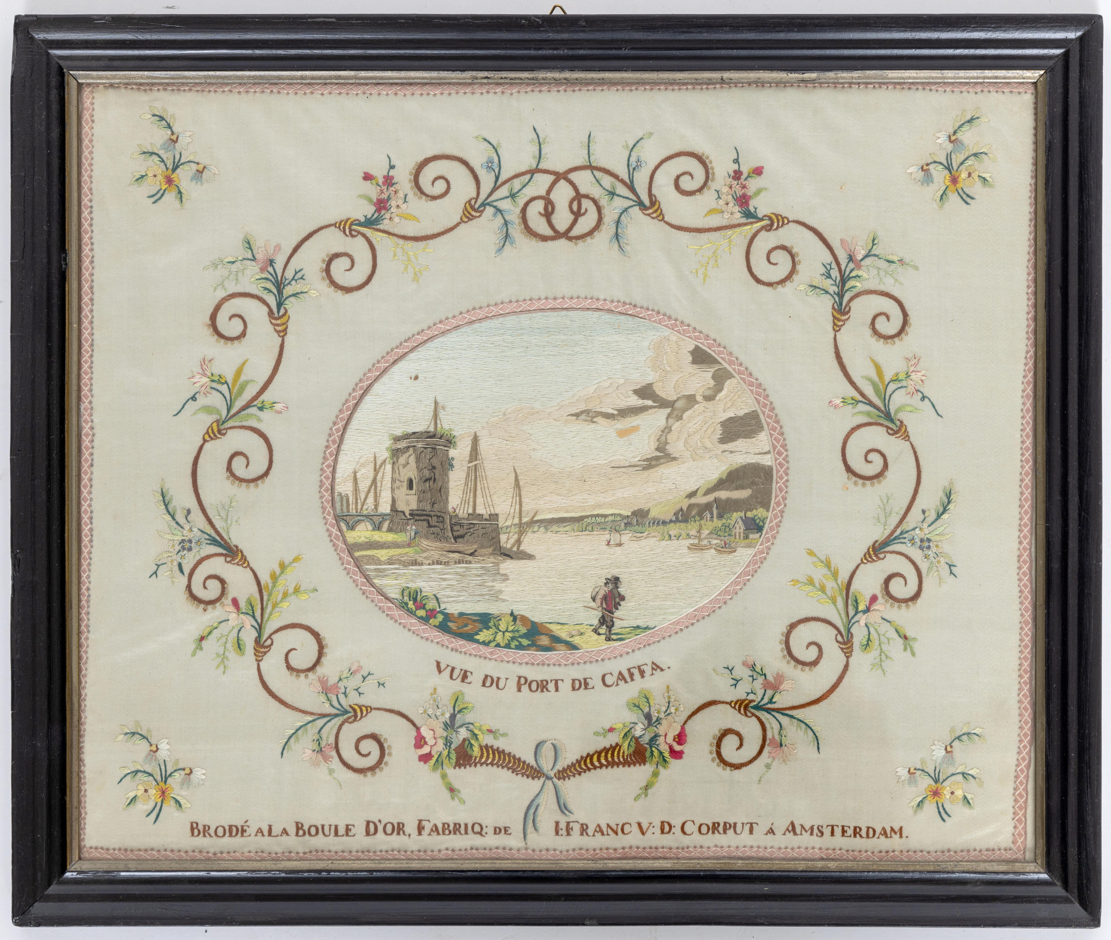 Vijf fraai zijde geborduurde landschapsvoorstellingen, Franc vd Corput, ca. 1800; - Image 6 of 6