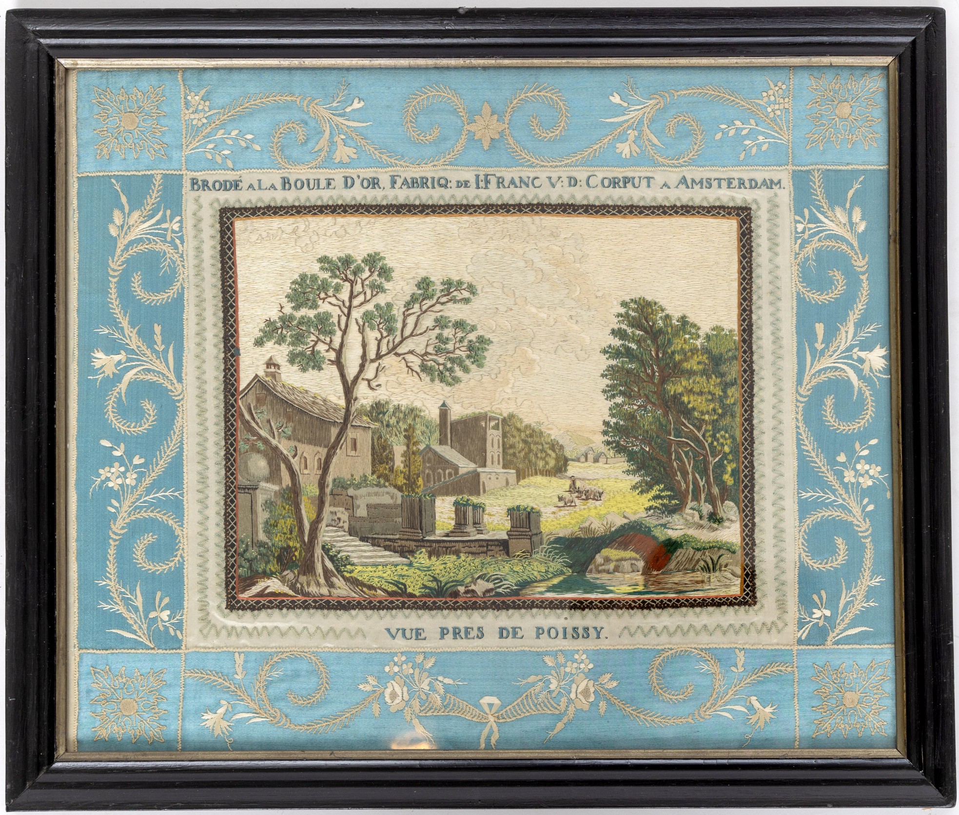 Vijf fraai zijde geborduurde landschapsvoorstellingen, Franc vd Corput, ca. 1800; - Image 4 of 6