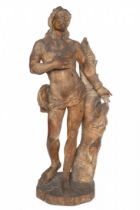 Italië, gestoken houten sculptuur voorstellende Christus aan de geselpaal, 18e eeuw;