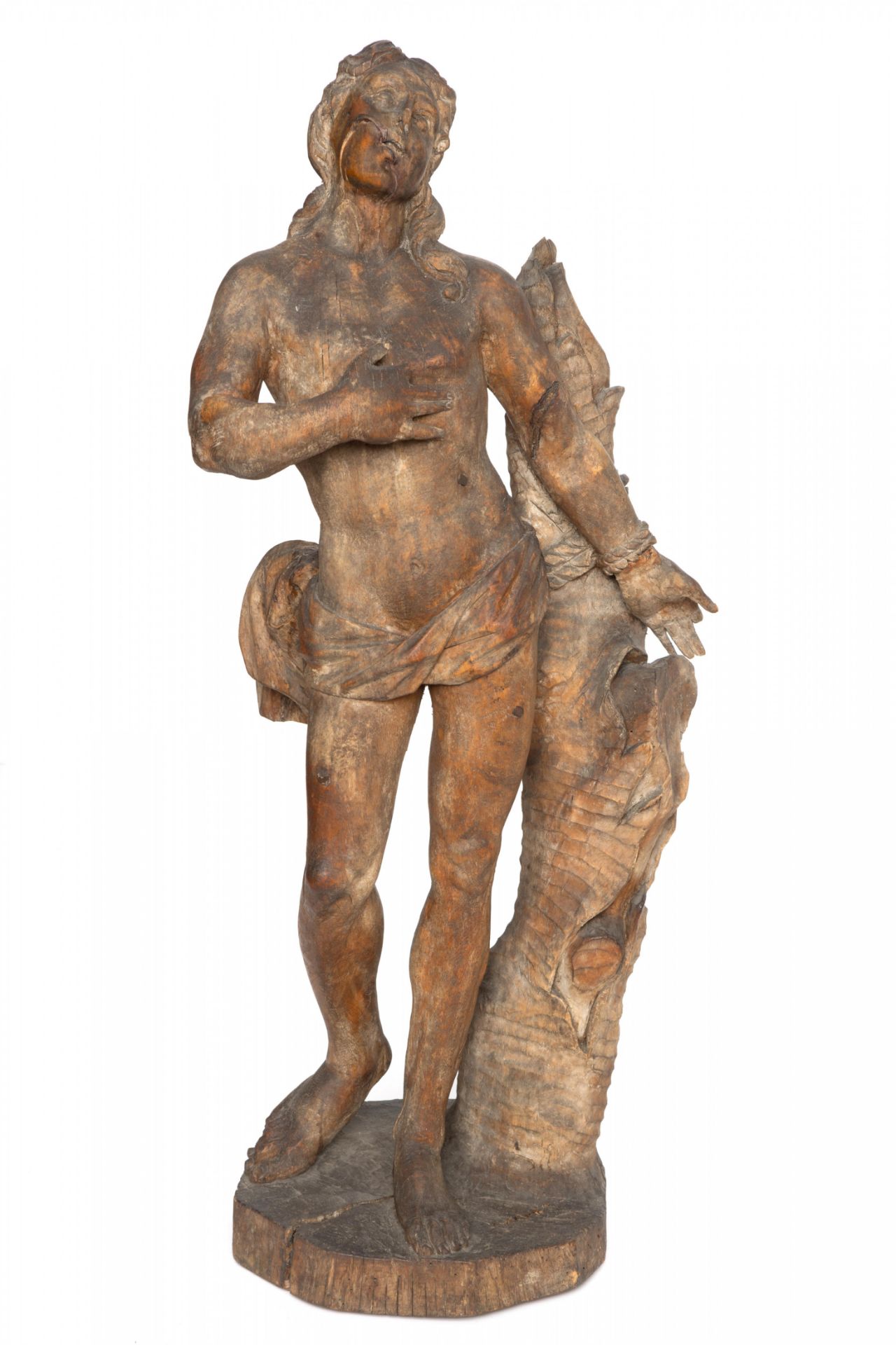 Italië, gestoken houten sculptuur voorstellende Christus aan de geselpaal, 18e eeuw;