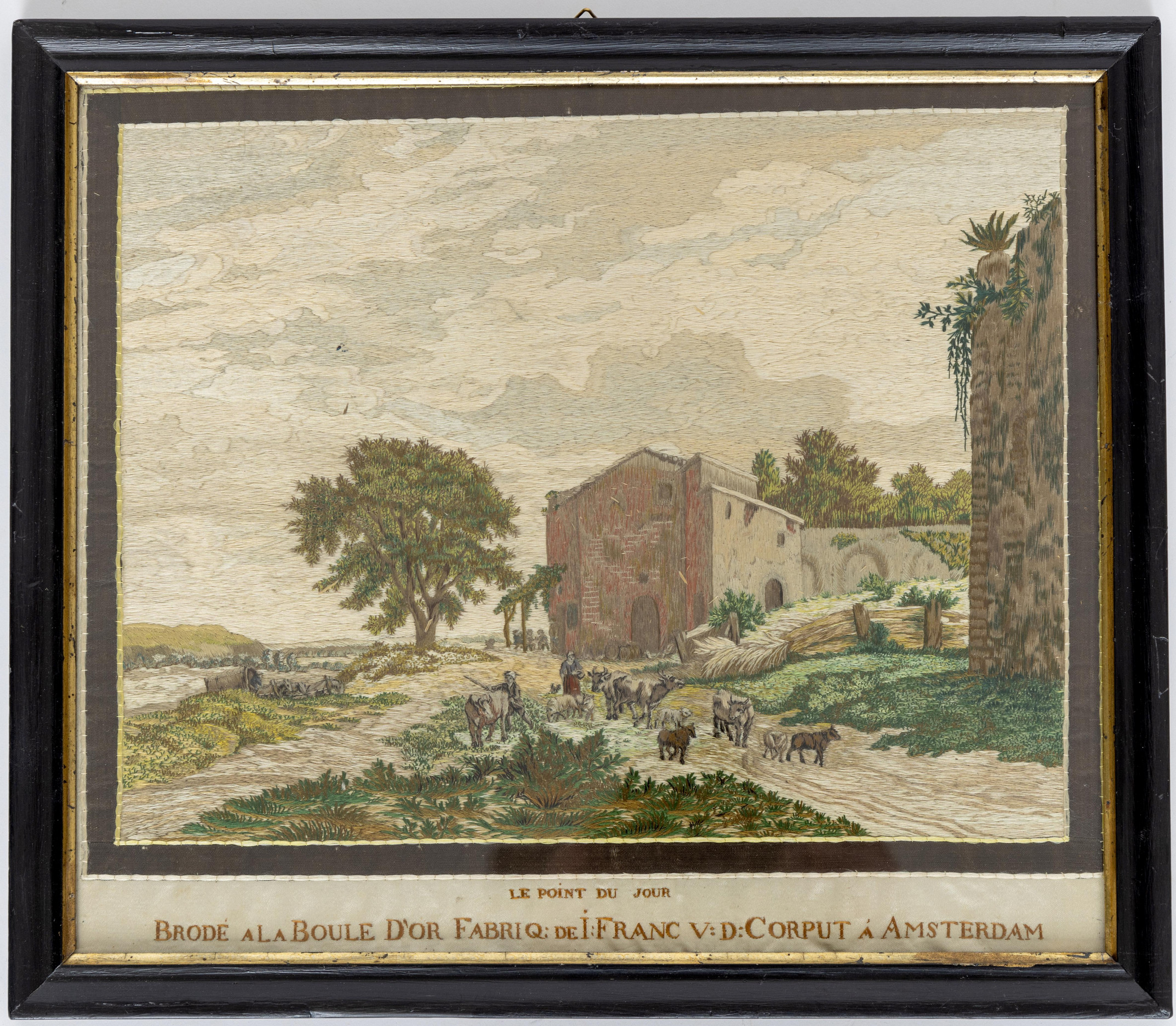 Vijf fraai zijde geborduurde landschapsvoorstellingen, Franc vd Corput, ca. 1800; - Image 2 of 6