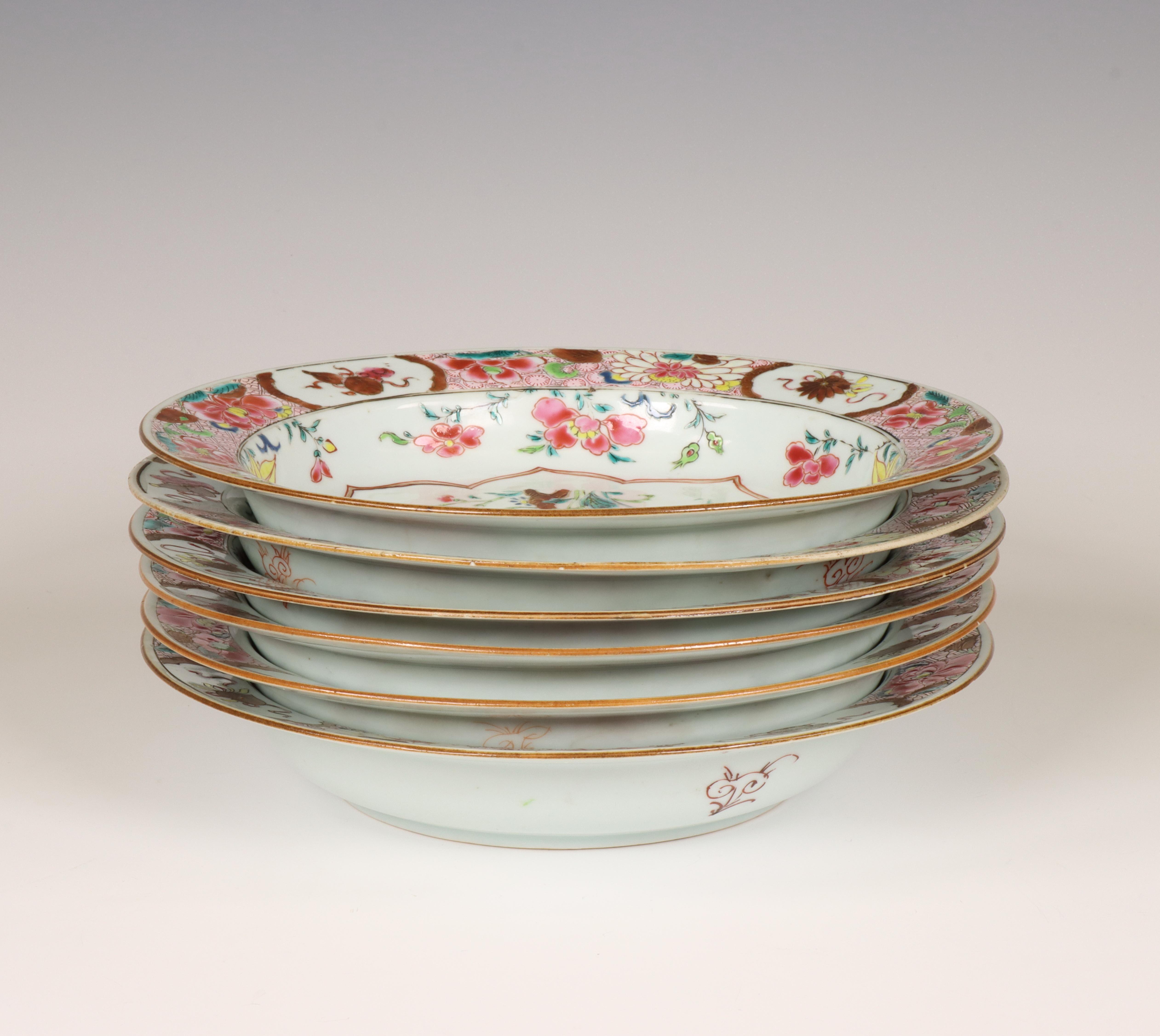 China, set of six famille rose porcelain deep plates, Qianlong period (1736-1795), - Image 2 of 3