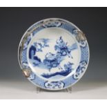 China, silver-mounted blue and white porcelain 'Joosje te paard' dish, 18th-19th century,