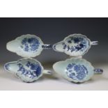 China, a set of three and a single blue and white porcelain sauce-boat, Qianlong period (1736-1795),