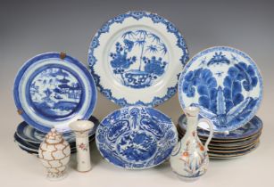 China, collection of blue and white and polychrome porcelain, 18th century,