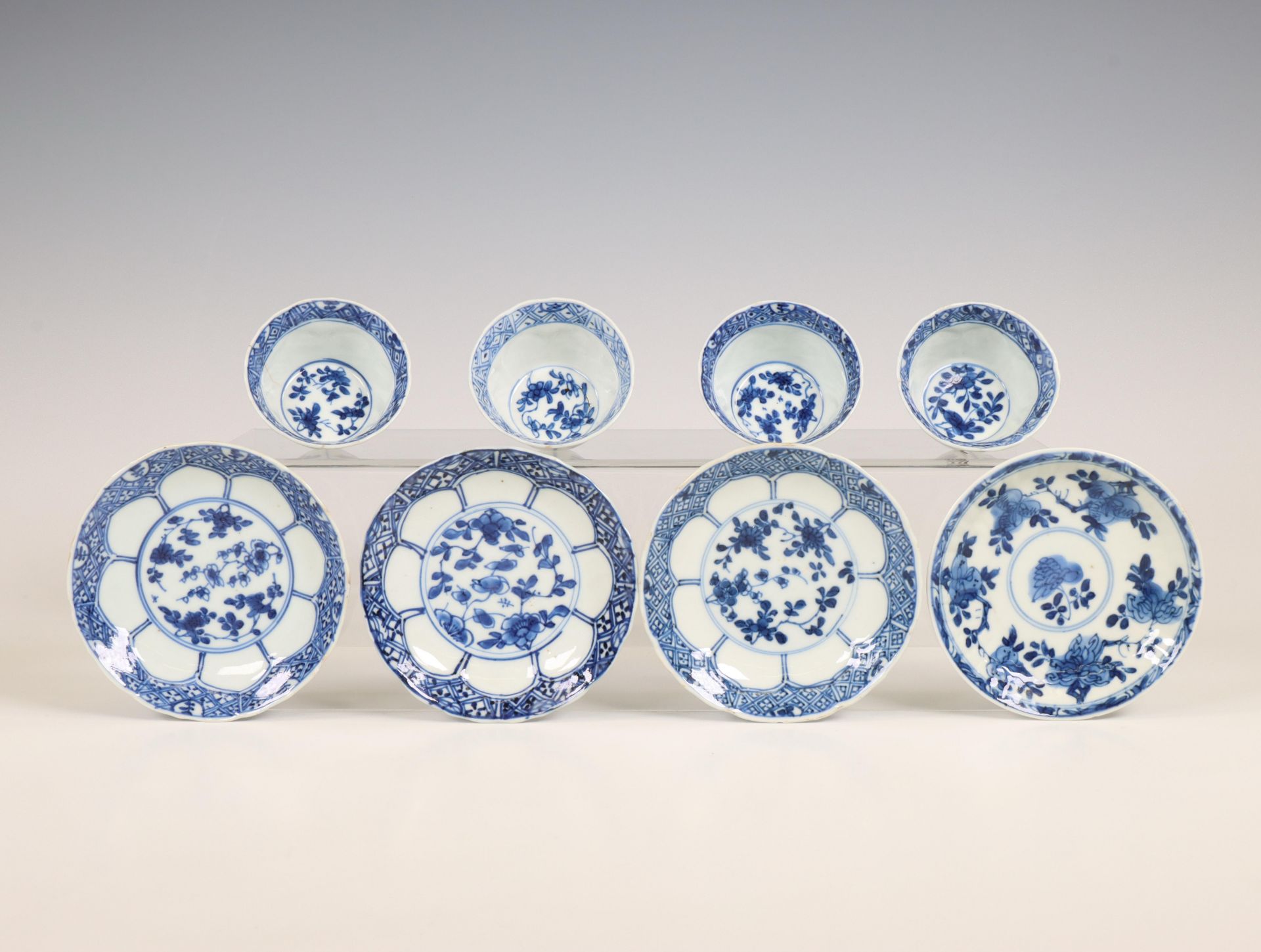 China, a small collection of blue and white cups and saucers, 18th century, - Image 3 of 3