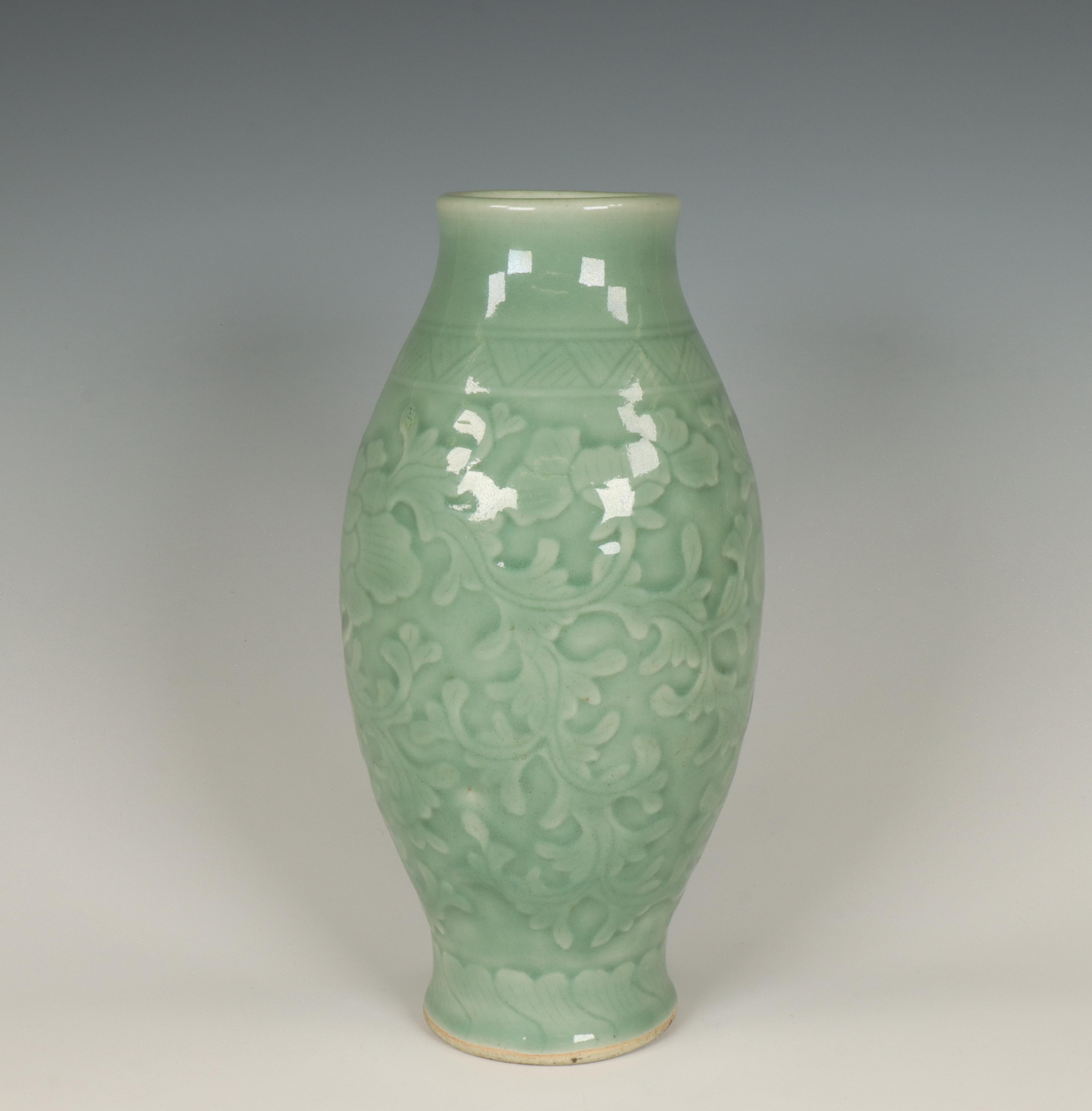 China, celadon-glazed vase, 20th century,