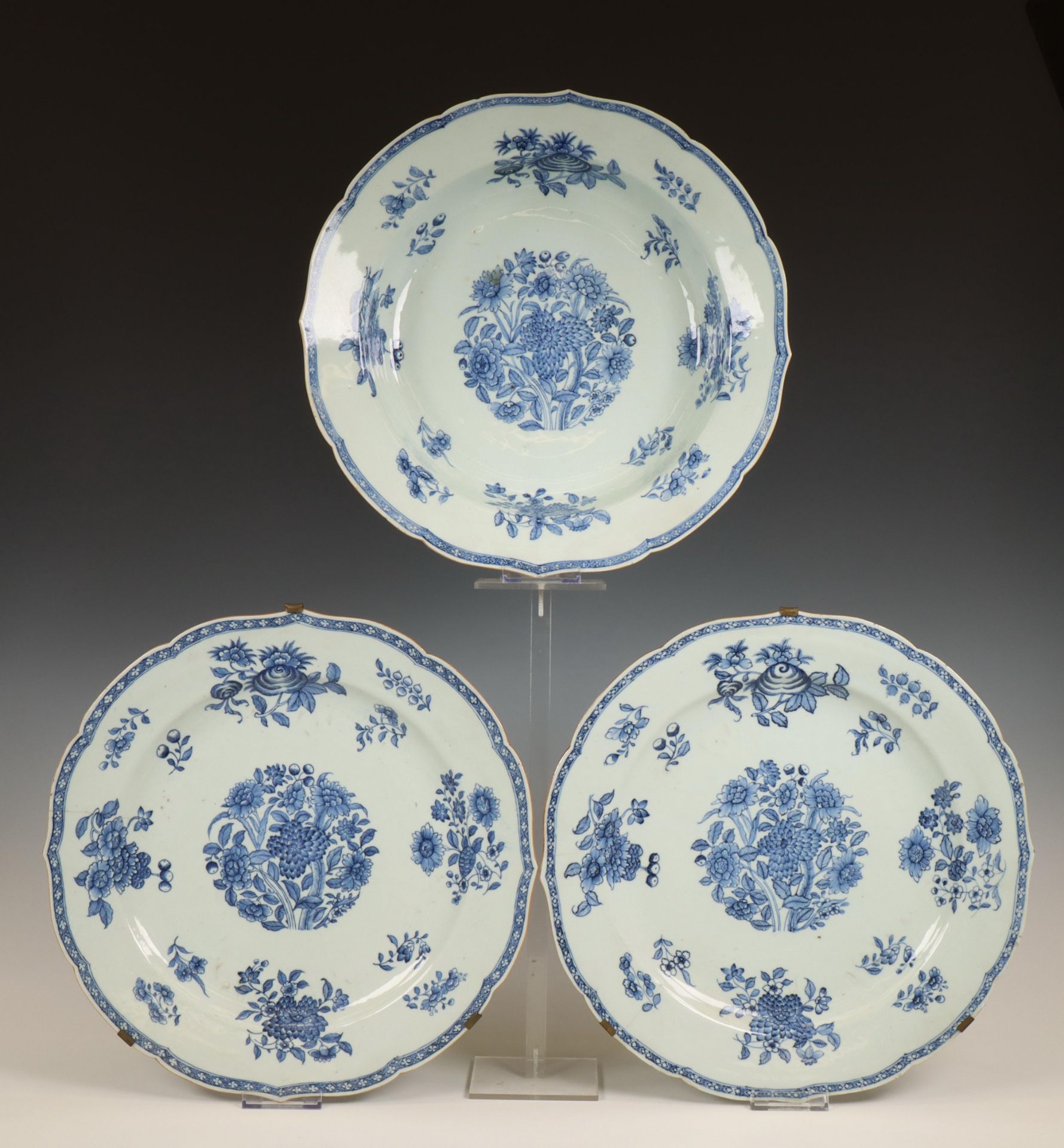 China, a set of blue and white porcelain serving dishes, Qianlong period (1736-1795),