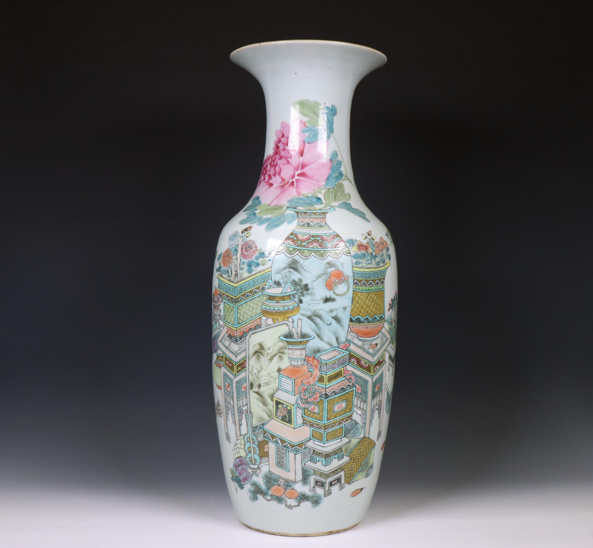 China, a large famille rose porcelain baluster vase, 20th century,