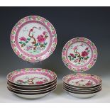China, two sets of six famille rose porcelain deep dishes, late Qing dynasty (1644-1912),