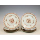 China, a set of ten iron-red and gilt porcelain plates, 18th century,