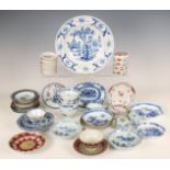 China, a collection of various blue and white and polychrome porcelain cups and saucers, 18th-20th c