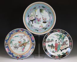 China, three various famille rose porcelain dishes, 20th century,